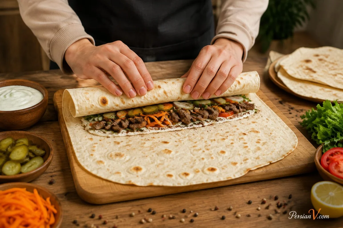 طرز تهیه تنتونی؛ ساندویچ گوشت ترکی سریع و خوشمزه با لواش و سماق
